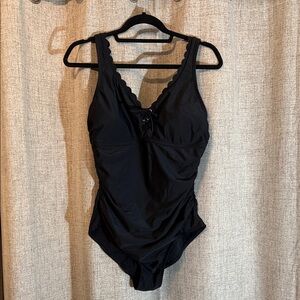 Kona Sol Black Swimsuit with Scalloped Design